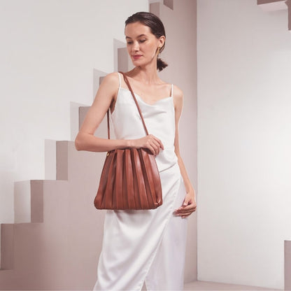 Melie Bianco Saddle Carrie Medium Vegan Leather Pleated Shoulder Bag