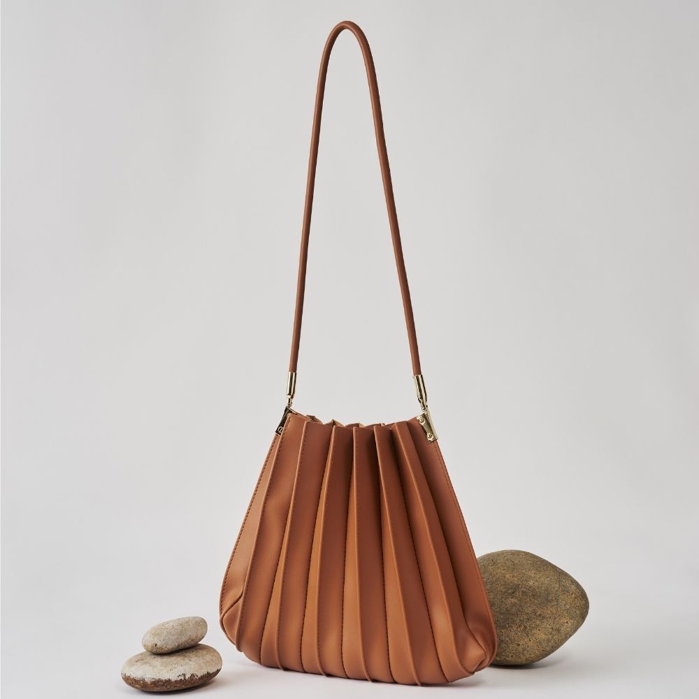 Melie Bianco Saddle Carrie Medium Vegan Leather Pleated Shoulder Bag