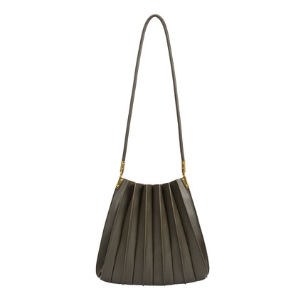 Melie Bianco Olive Carrie Medium Vegan Leather Pleated Shoulder Bag
