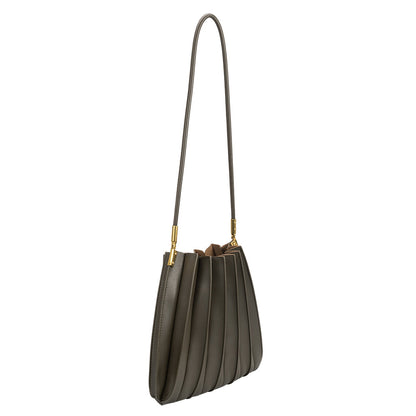 Melie Bianco Olive Carrie Medium Vegan Leather Pleated Shoulder Bag