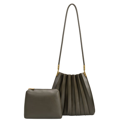 Melie Bianco Olive Carrie Medium Vegan Leather Pleated Shoulder Bag