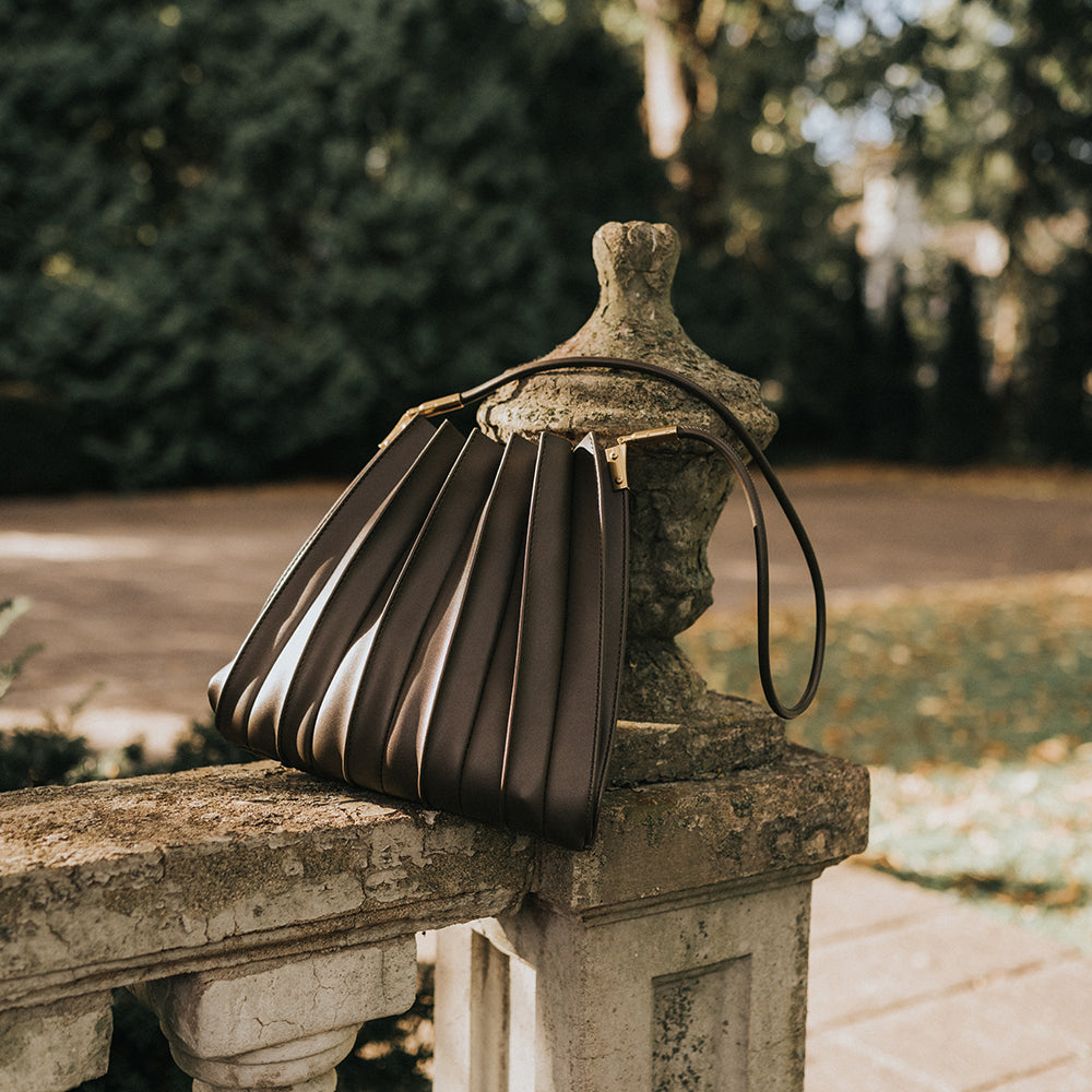 Melie Bianco Olive Carrie Medium Vegan Leather Pleated Shoulder Bag