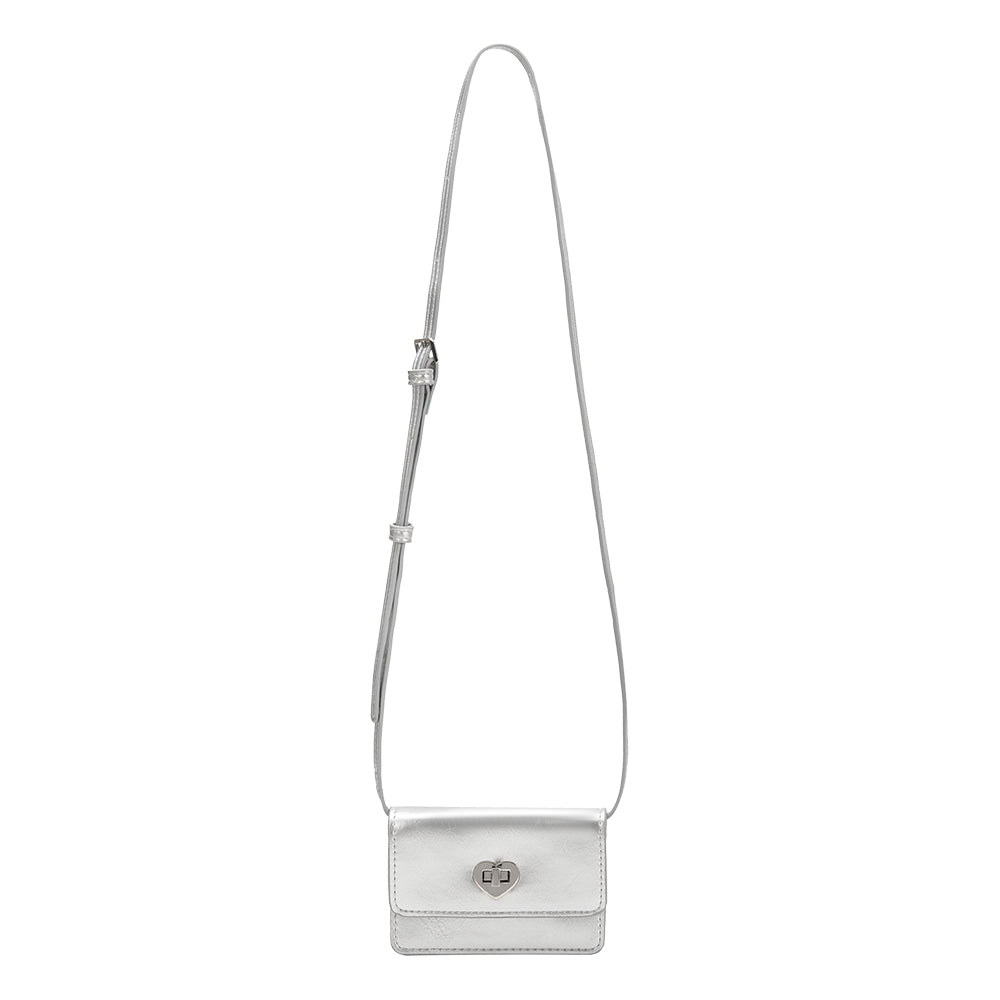 Melie Bianco Silver Hart Small Vegan Leather Card Holder