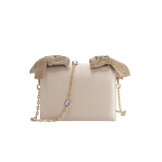 Melie Bianco Yuri Champagne Rhinestone Bows Crossbody Bag