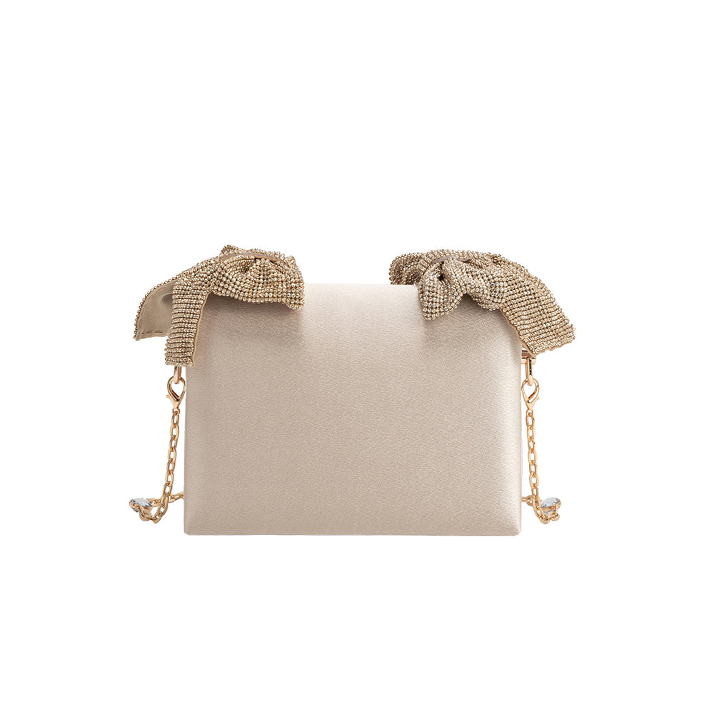 Melie Bianco Yuri Champagne Rhinestone Bows Crossbody Bag