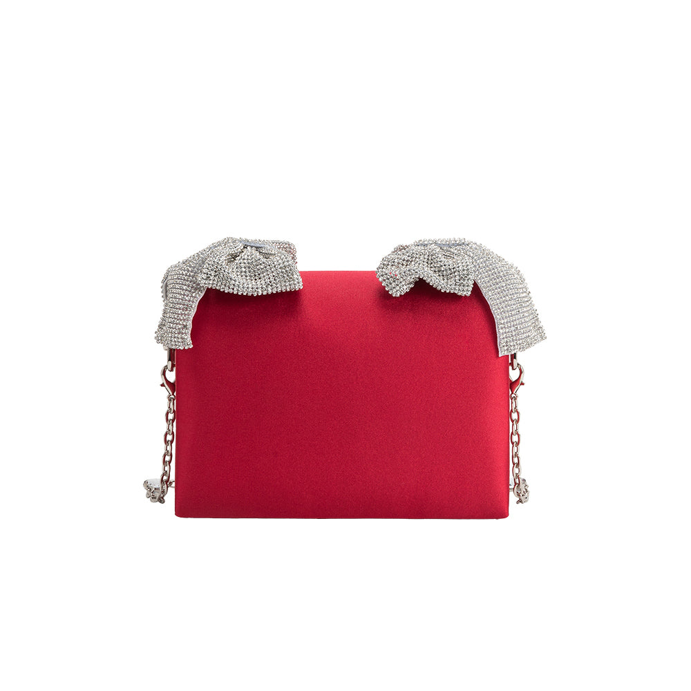 Melie Bianco Yuri Red Rhinestone Bows Crossbody Bag