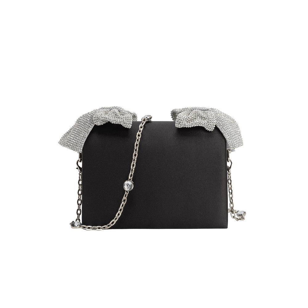 Melie Bianco Yuri Black Rhinestone Bows Crossbody Bag