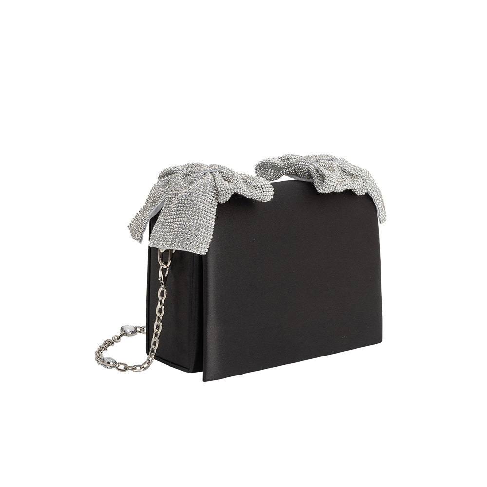 Melie Bianco Yuri Black Rhinestone Bows Crossbody Bag