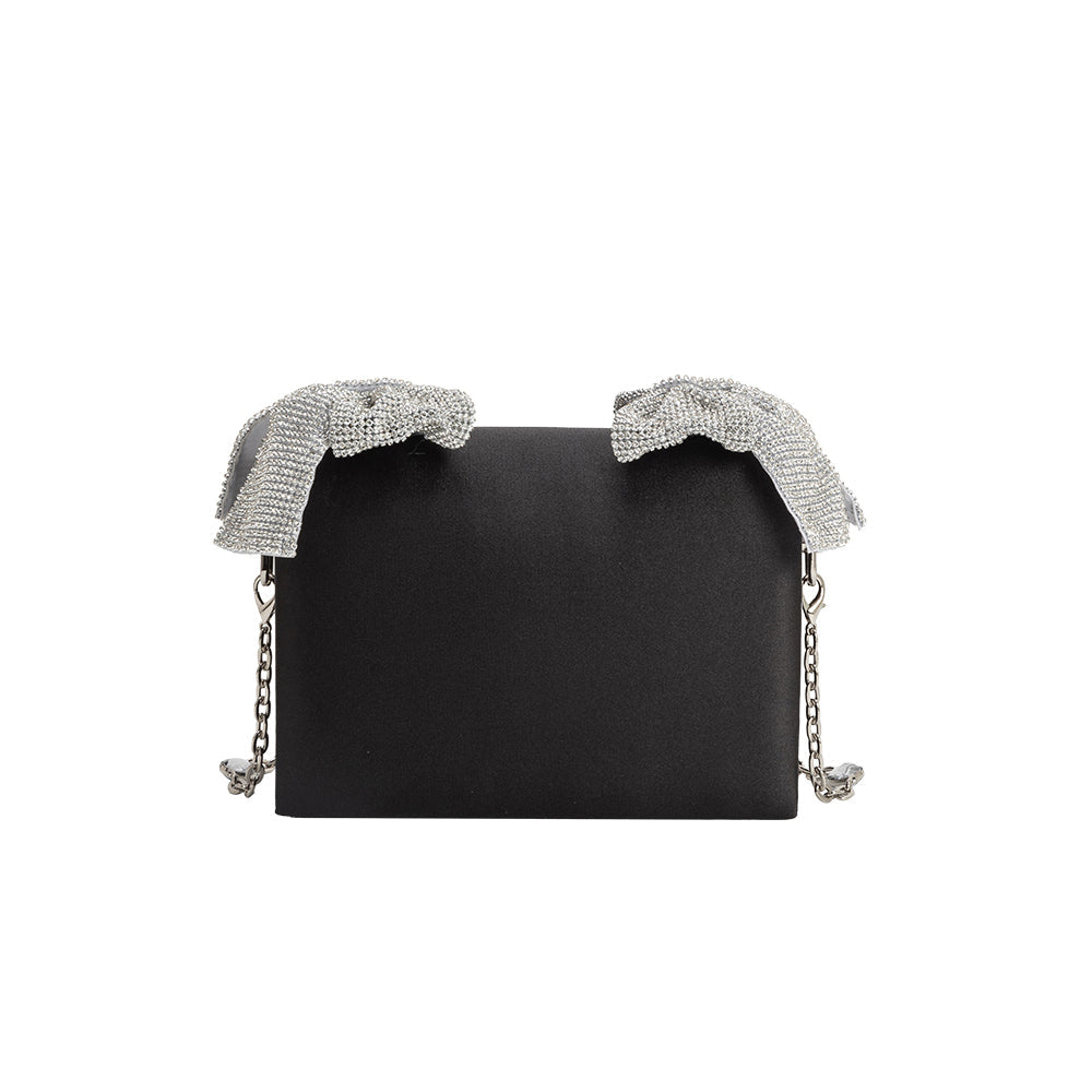 Melie Bianco Yuri Black Rhinestone Bows Crossbody Bag