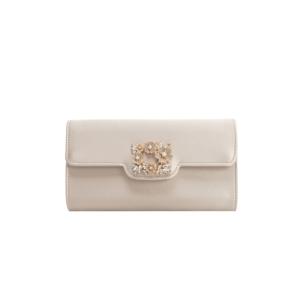 Melie Bianco Elodie Champagne Satin Crossbody Bag