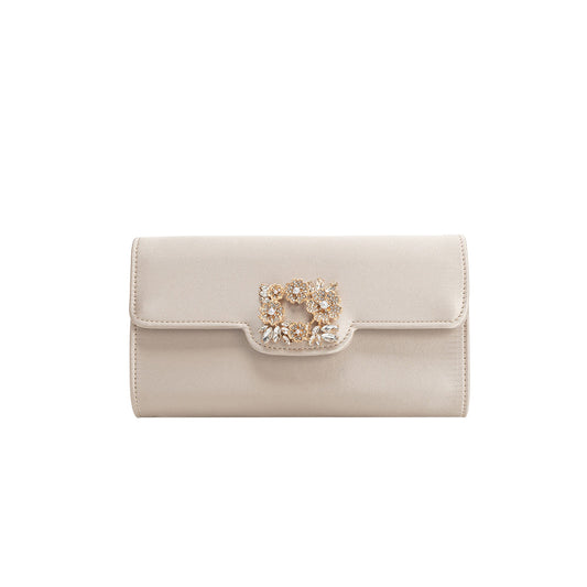 Melie Bianco Elodie Champagne Satin Crossbody Bag