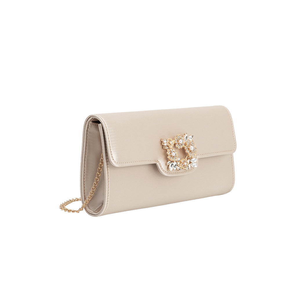 Melie Bianco Elodie Champagne Satin Crossbody Bag