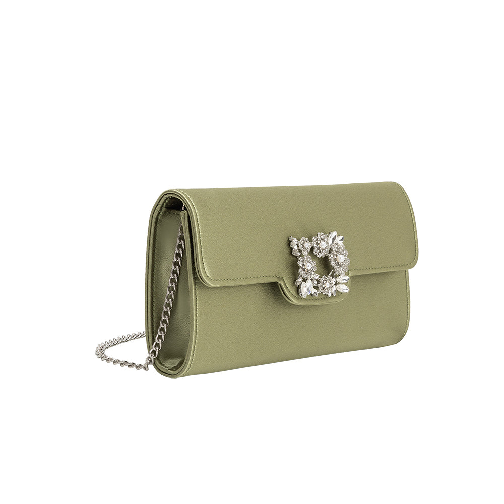 Melie Bianco Elodie Green Satin Crossbody Bag