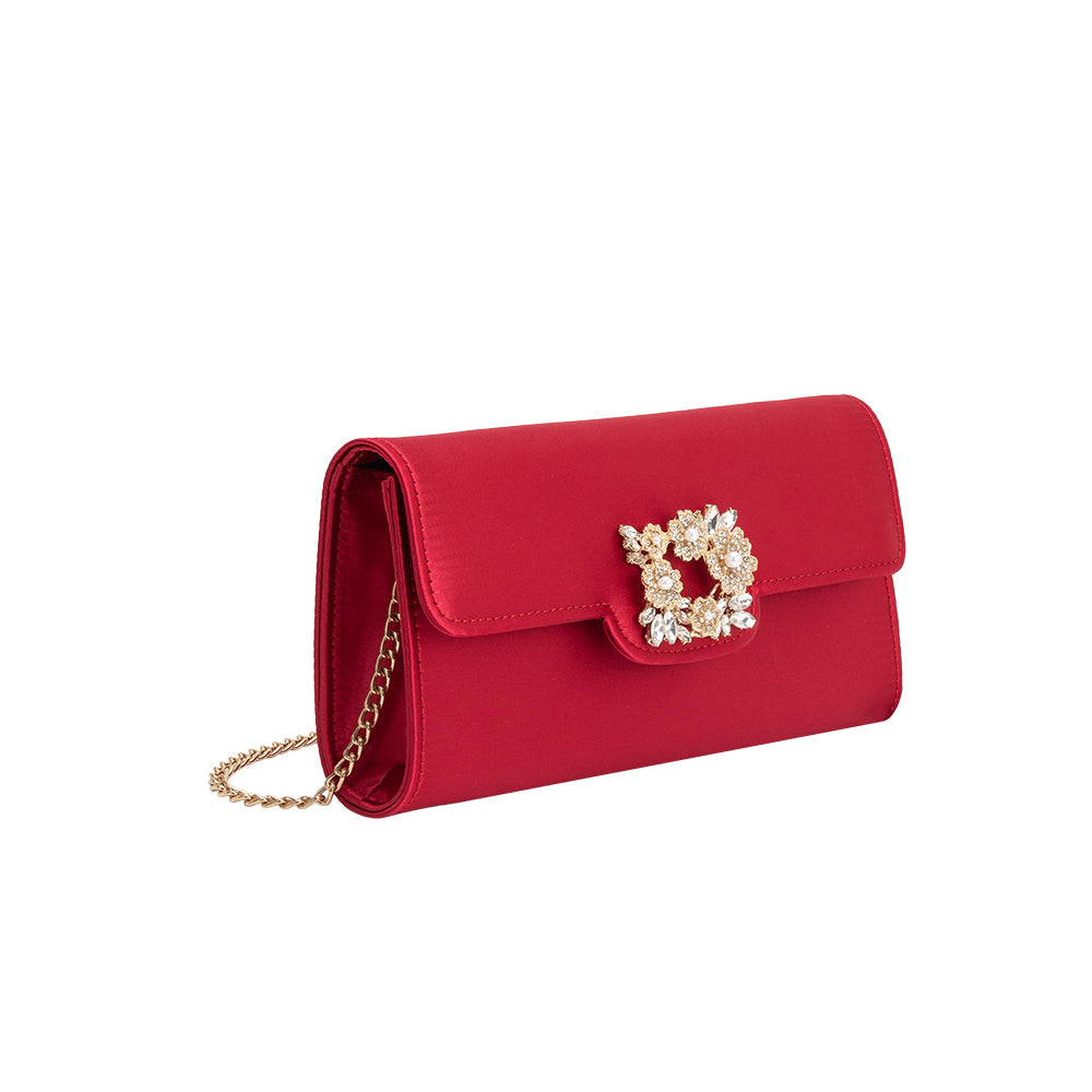 Melie Bianco Red Elodie Satin Crossbody Bag
