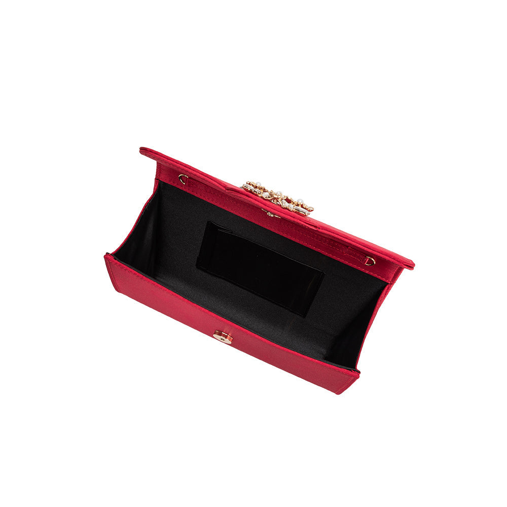 Melie Bianco Red Elodie Satin Crossbody Bag