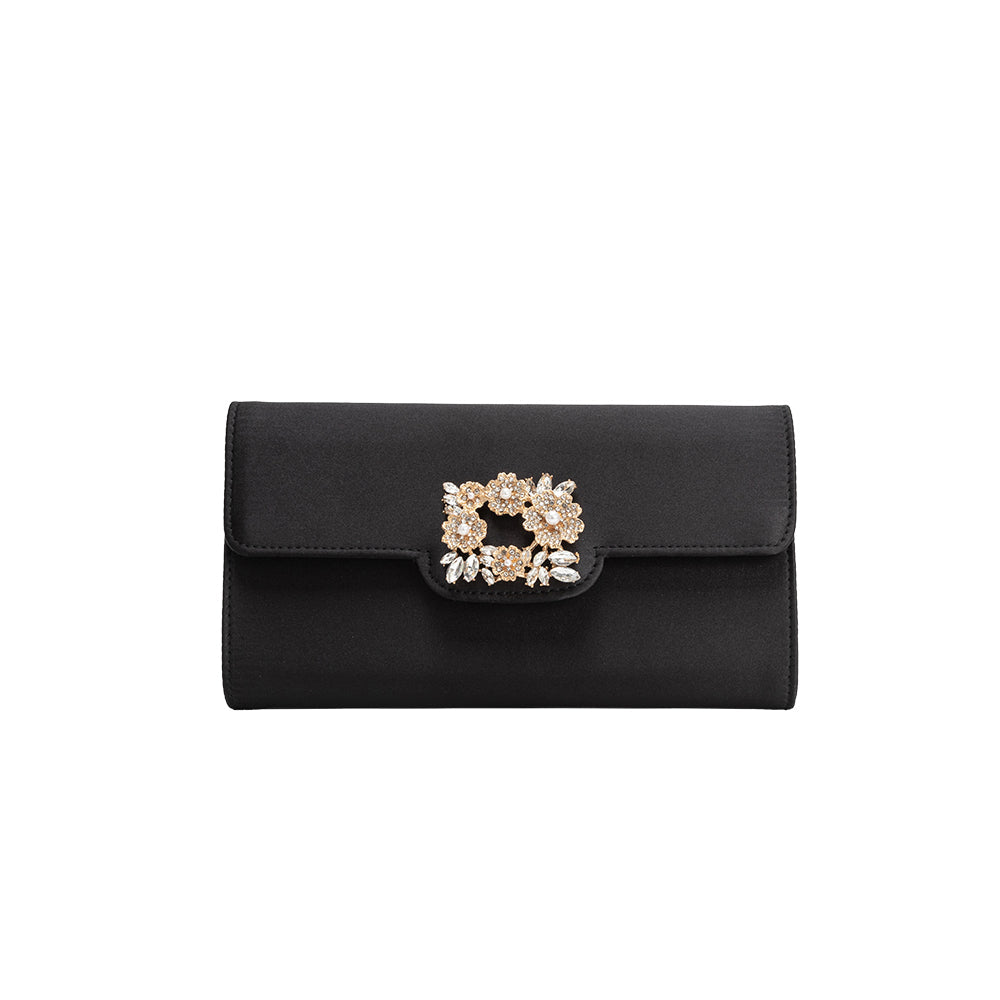 Melie Bianco Black Elodie Satin Crossbody Bag
