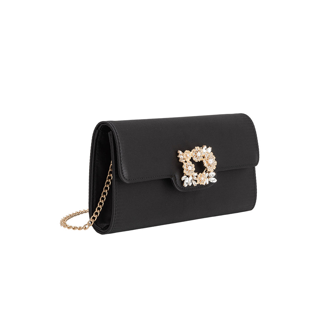 Melie Bianco Black Elodie Satin Crossbody Bag