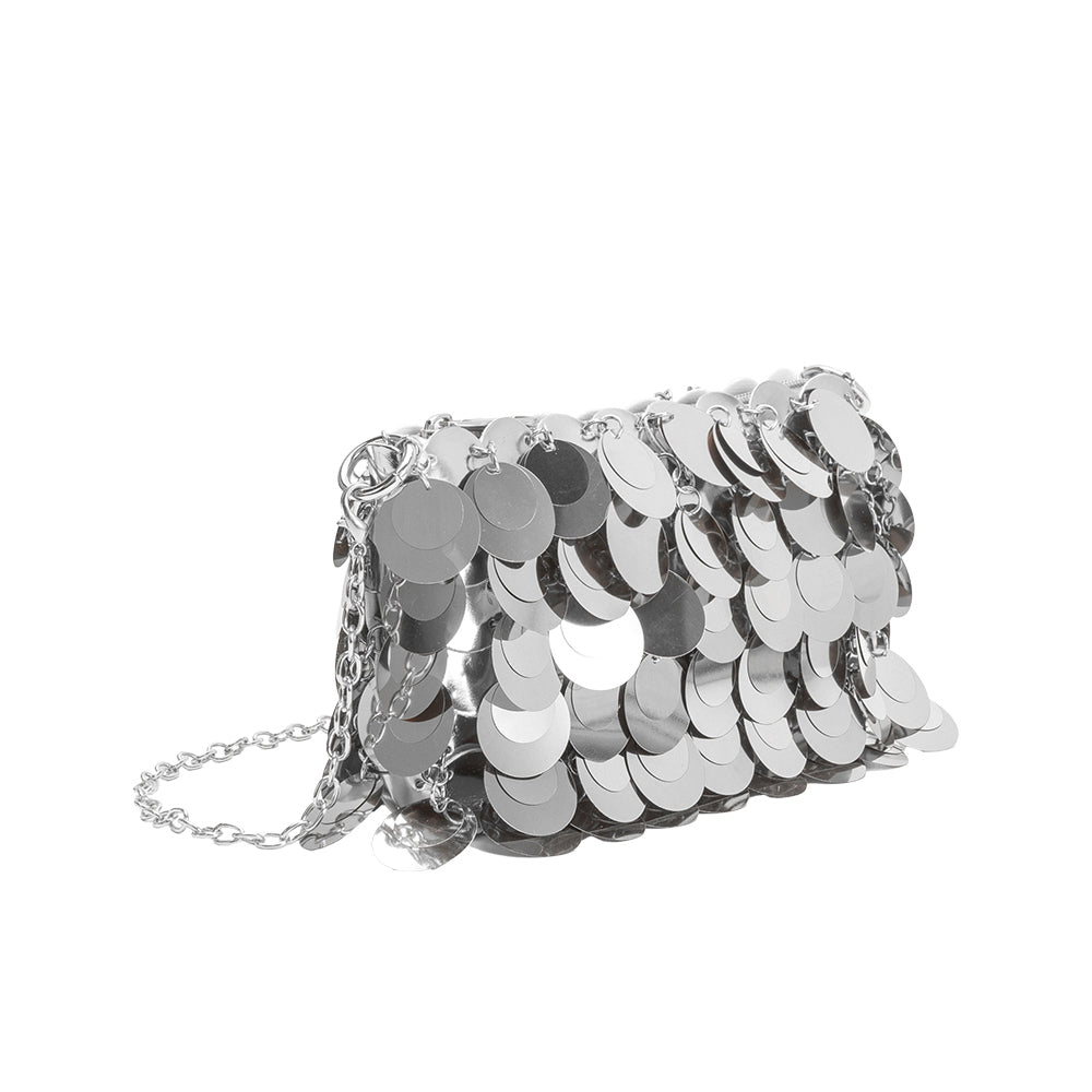 Melie Bianco Silver Gillie Sequins Vegan Leather Crossbody Bag