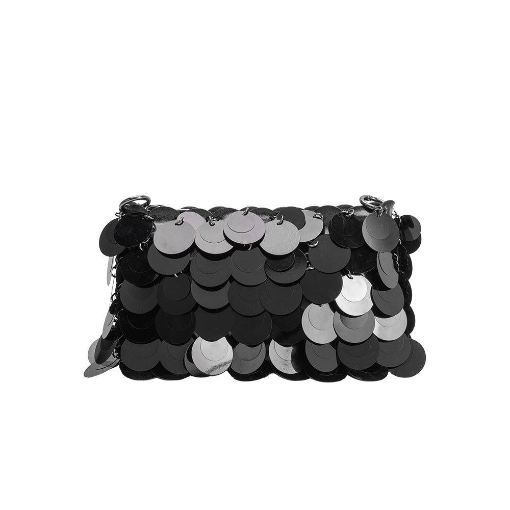 Melie Bianco Black Gillie Sequins Vegan Leather Crossbody Bag