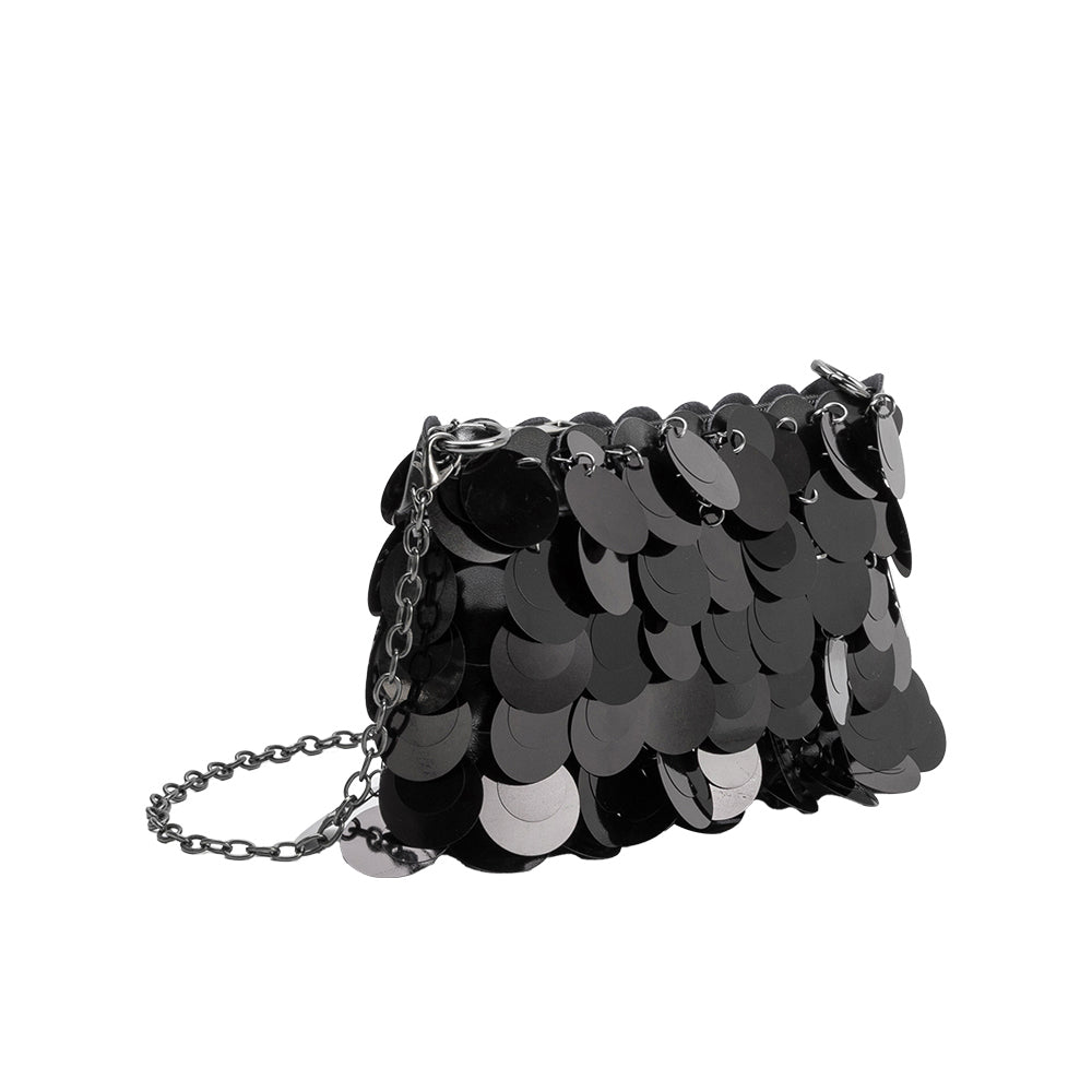 Melie Bianco Black Gillie Sequins Vegan Leather Crossbody Bag