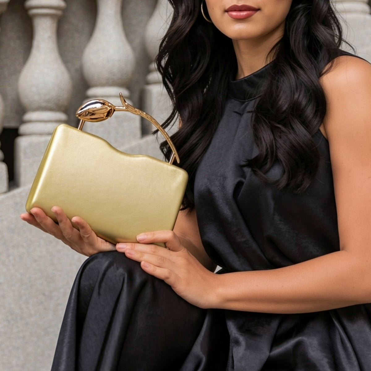 Melie Bianco Gold Belle Vegan Leather Crossbody Bag