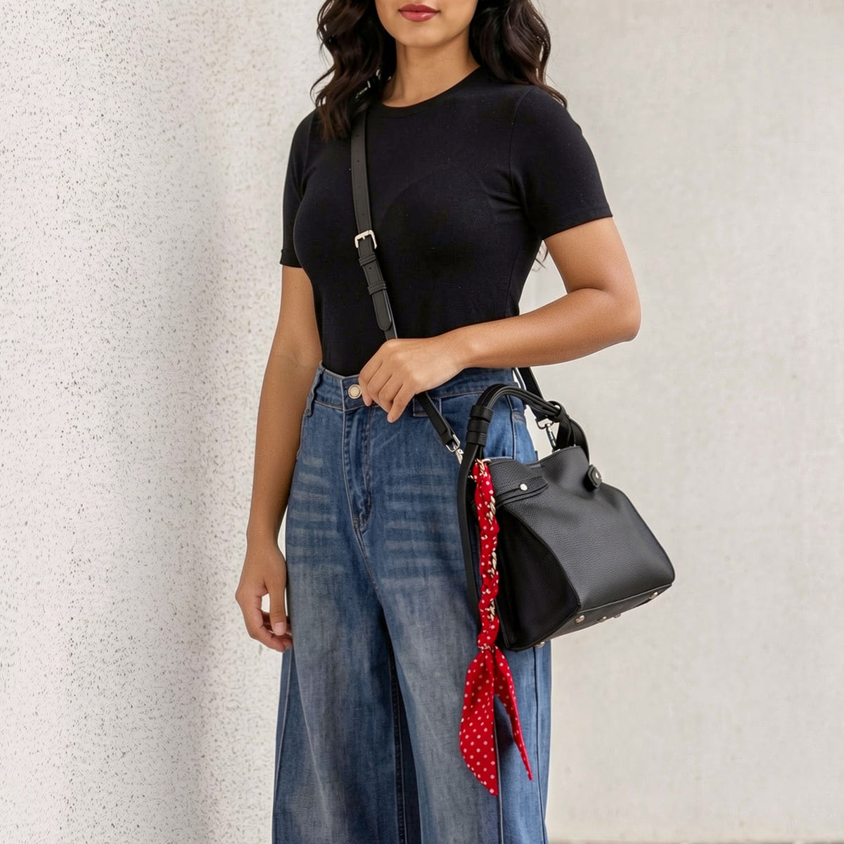 Melie Bianco Red Scarf Chain Bag Charm