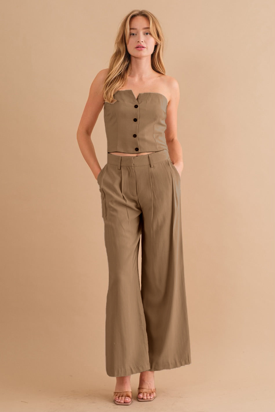 Melie Bianco Two-Piece Strapless Top & Pant Set