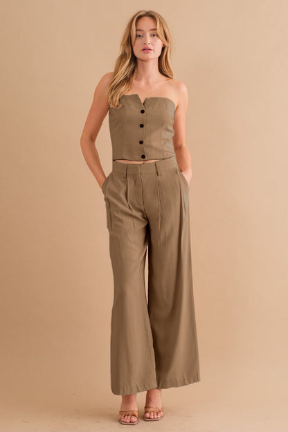 Melie Bianco Two-Piece Strapless Top & Pant Set