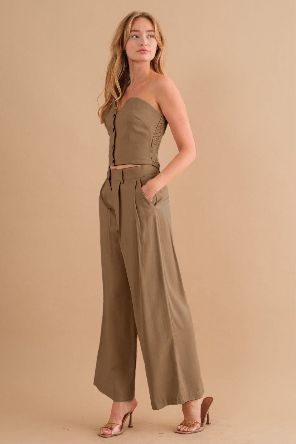 Melie Bianco Two-Piece Strapless Top & Pant Set