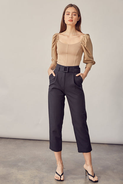 Melie Bianco Straight Leg Belted Pant