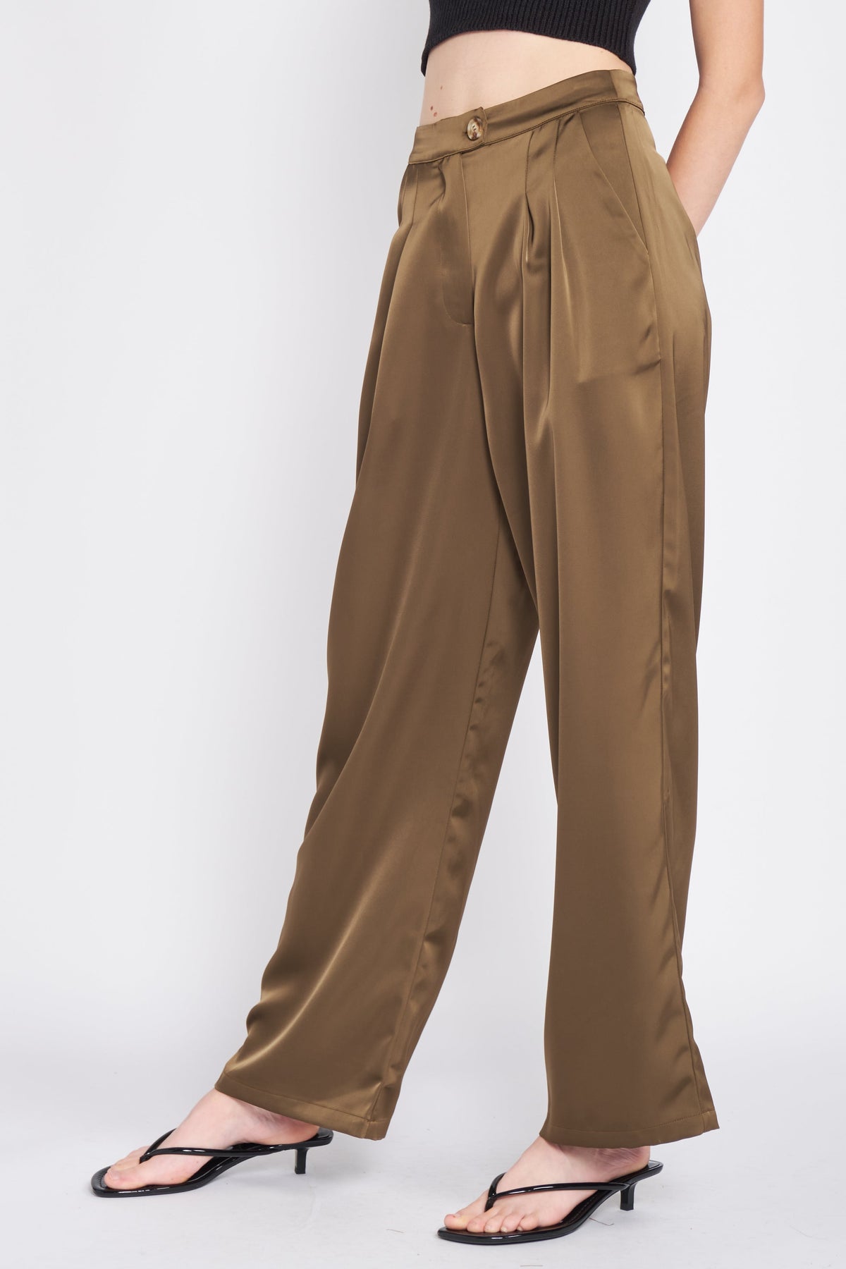 Melie Bianco Satin Straight Leg Pant