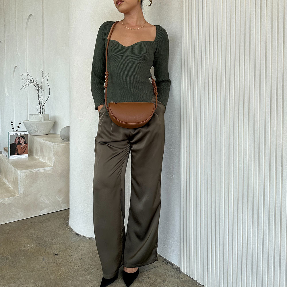 Melie Bianco Satin Straight Leg Pant