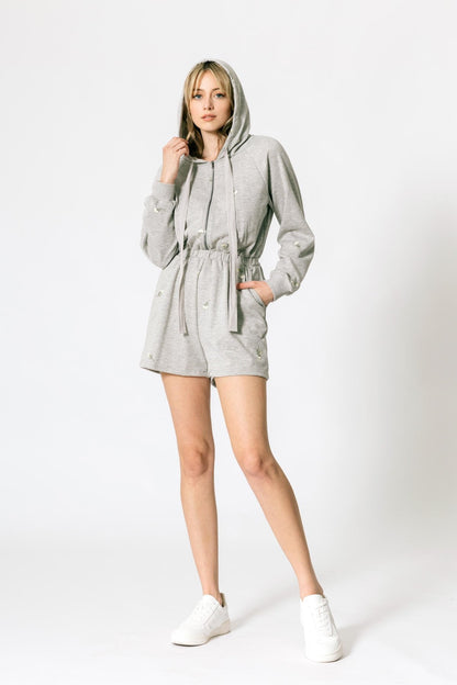 Melie Bianco Embroidered Hooded Romper