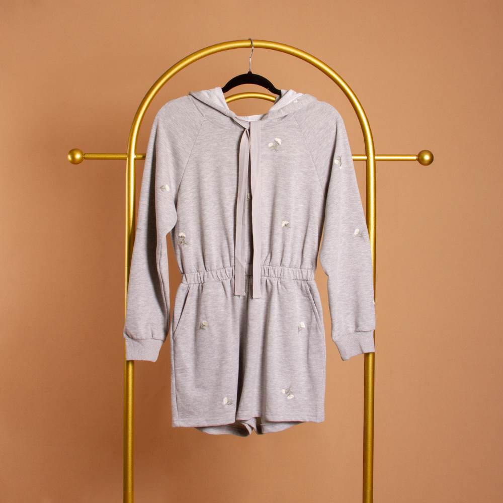 Melie Bianco Embroidered Hooded Romper