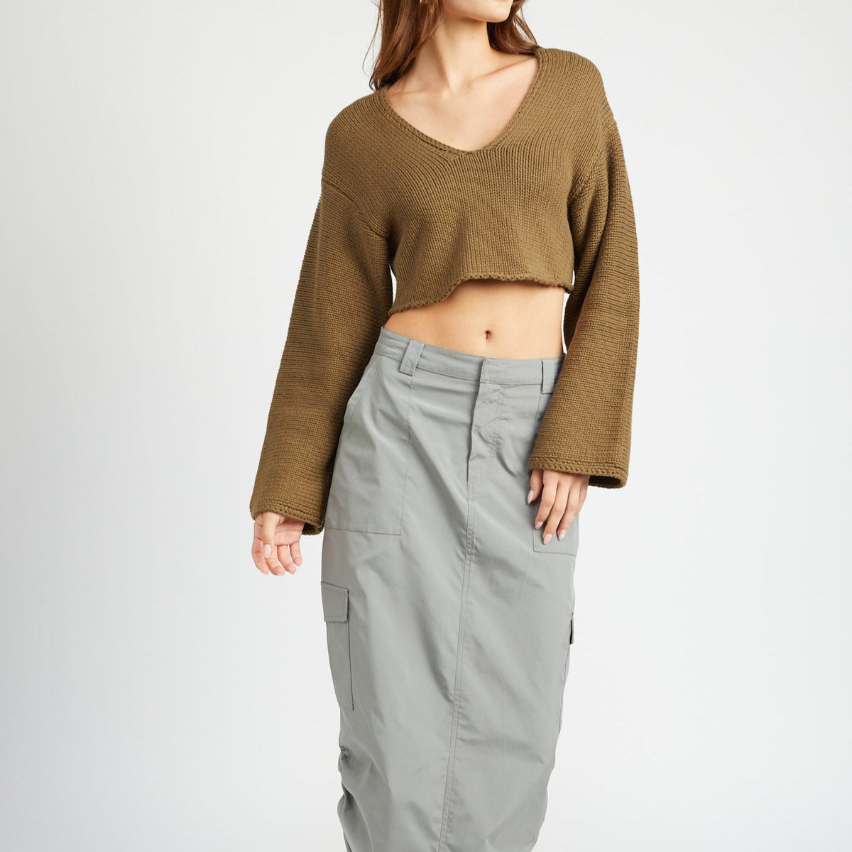Melie Bianco V-Neck Cropped Sweater