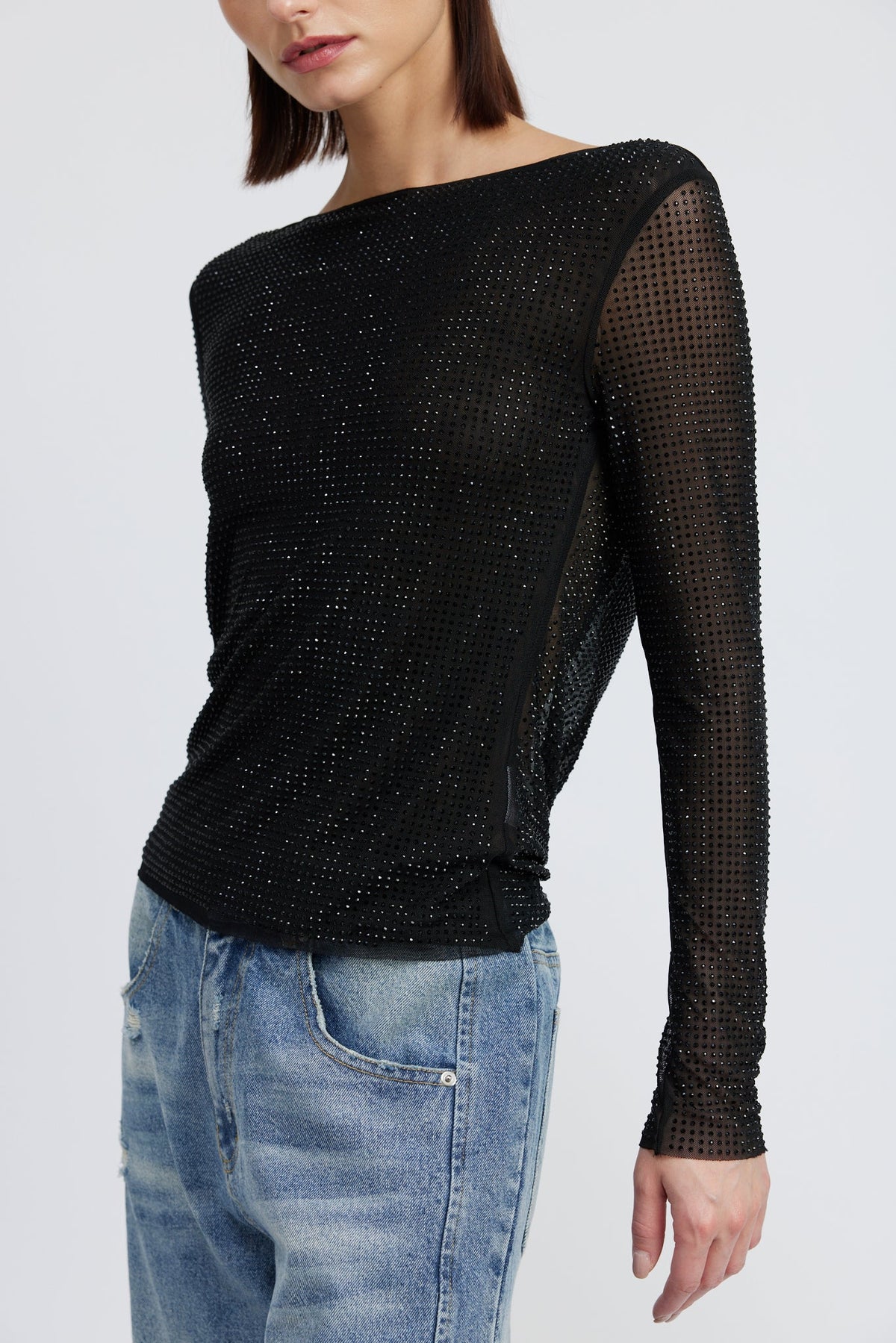 Melie Bianco Rhinestone Deep Cowl Back Top