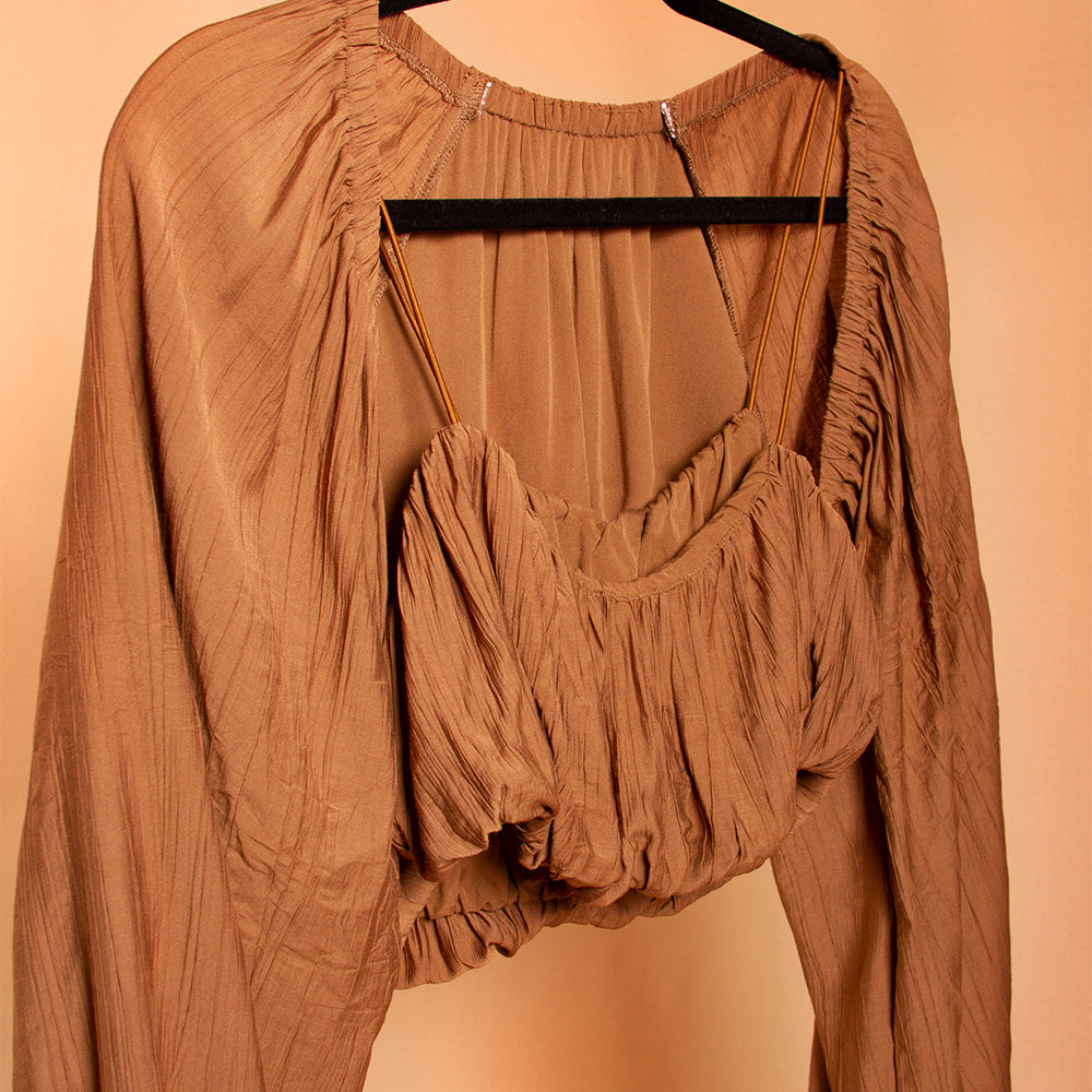 Melie Bianco Woven Crop Top & Shrug Set