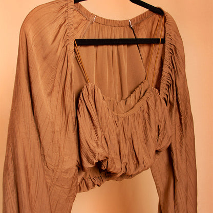 Melie Bianco Woven Crop Top & Shrug Set