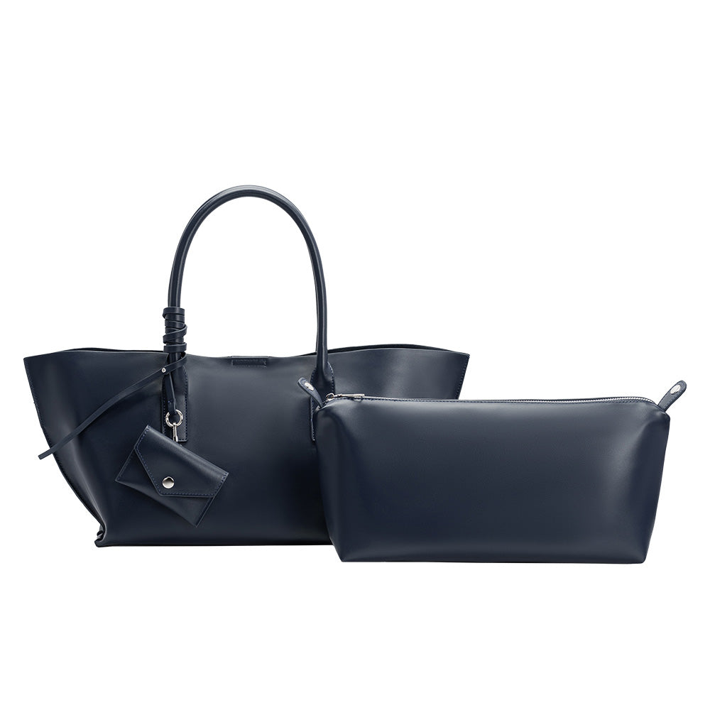 Melie Bianco Navy Astrid Recycled Vegan Leather Tote Bag