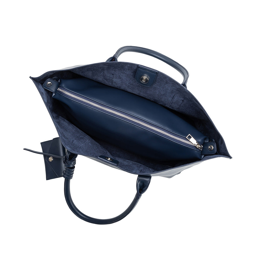 Melie Bianco Navy Astrid Recycled Vegan Leather Tote Bag