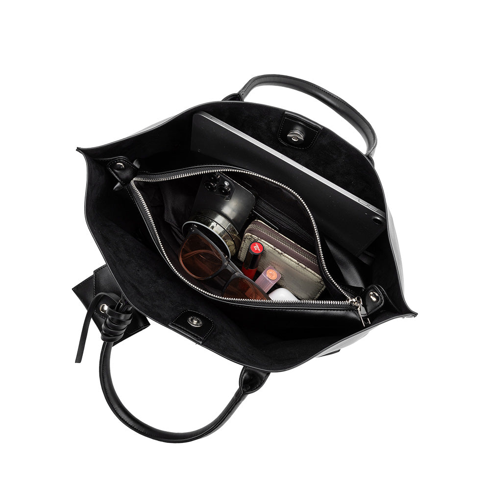Melie Bianco Black Astrid Recycled Vegan Leather Tote Bag