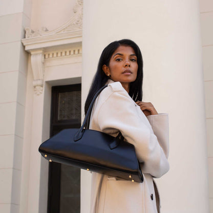 Melie Bianco Navy Birdie Recycled Vegan Leather Shoulder Bag