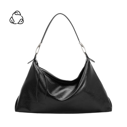 Melie Bianco Black Charlie Large Crinkly Recycled Vegan Leather Tote Bag