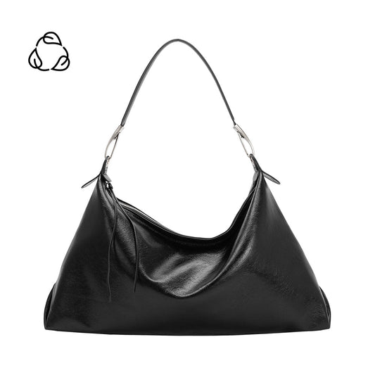 Melie Bianco Black Charlie Large Crinkly Recycled Vegan Leather Tote Bag