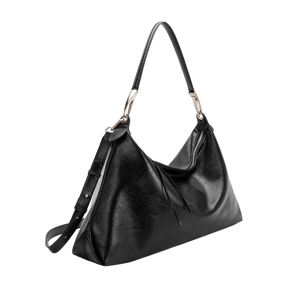 Melie Bianco Black Charlie Large Crinkly Recycled Vegan Leather Tote Bag