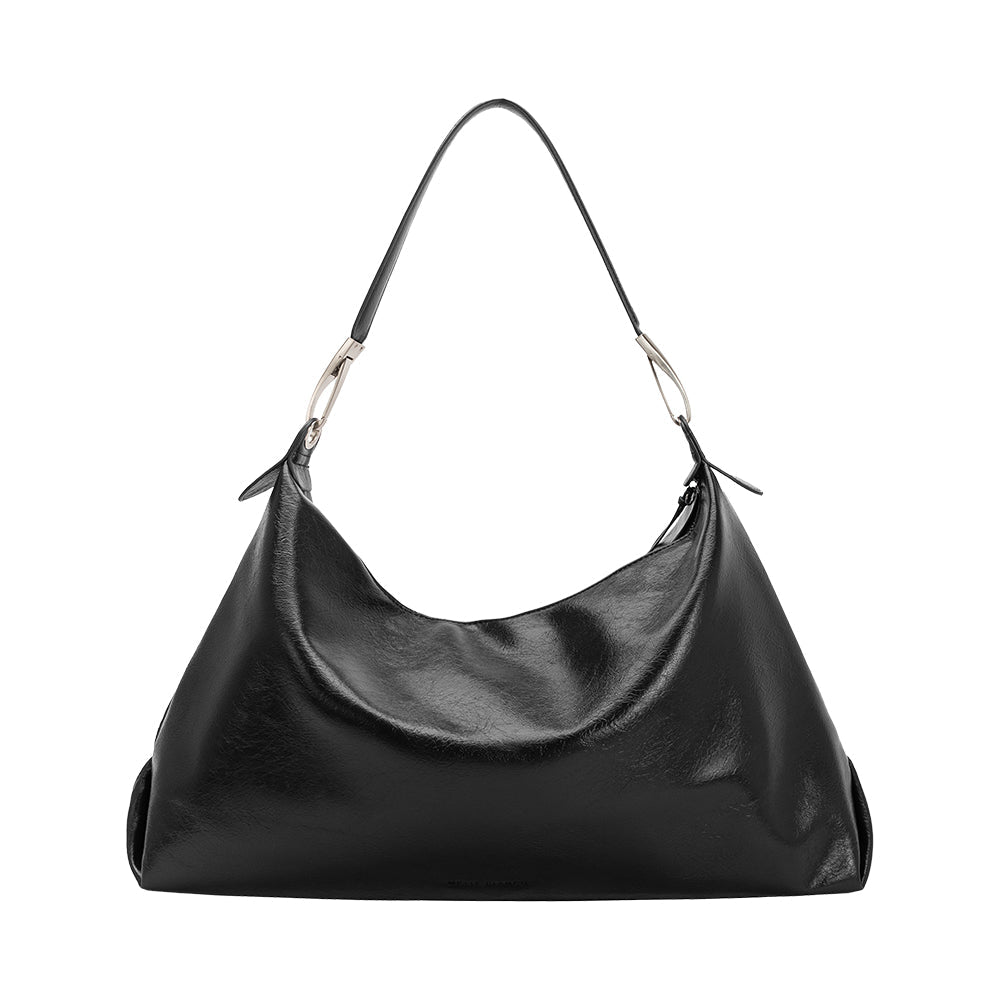 Melie Bianco Black Charlie Large Crinkly Recycled Vegan Leather Tote Bag
