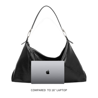 Melie Bianco Black Charlie Large Crinkly Recycled Vegan Leather Tote Bag