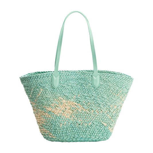 Melie Bianco Mint Sunset Straw Vegan Tote Bag