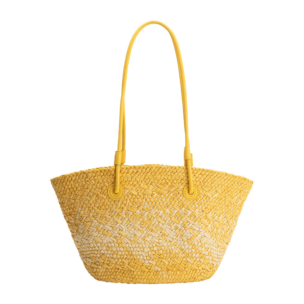 Melie Bianco Yellow Sunset Straw Vegan Tote Bag