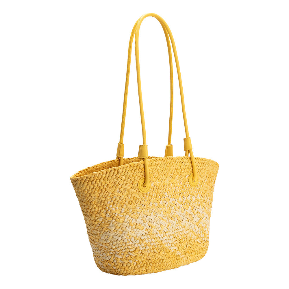 Melie Bianco Yellow Sunset Straw Vegan Tote Bag